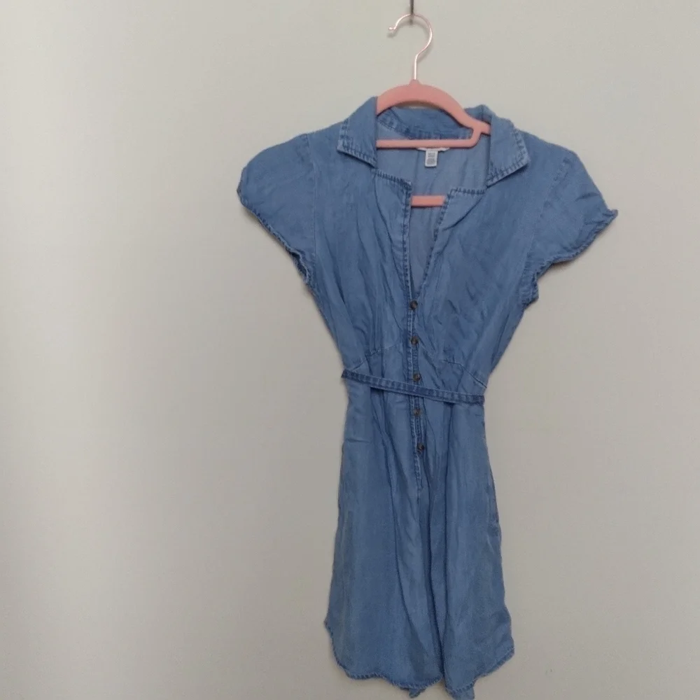 American Eagle Light Wash Chambray Button Up Short Sleeve Romper Size XS - Picture 2 of 11